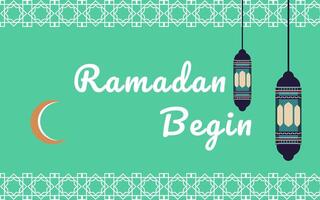 Ramadan begin with the crescent and the lanterns vector