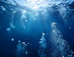 Magical Underwater View with Bubbles and Dreamy Light Rays photo