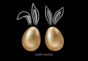 Happy Easter, Set of rabbits's ears with Gold eggs. Hand drawn illustration. vector