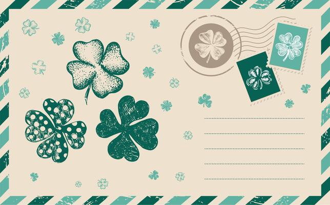 Patricks day, Clover set. Postcard, hand-drawn illustration
