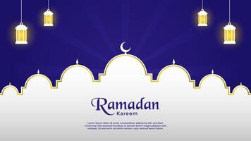 Blue Ramadan background template with mosque shape copy space vector