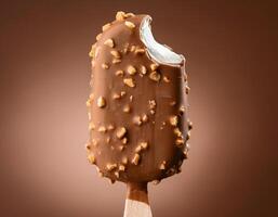 Delicious Ice Cream Stick Covered in Chocolate and Nuts photo