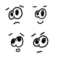 A set of 4 hand-drawn illustrations of various cute cartoon faces with different emotions. vector