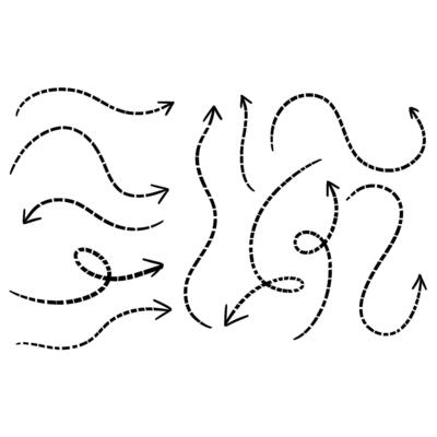 Hand drawn dotted arrows. Objects isolated on transparent background