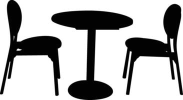 Table and chairs black silhouette front side view. vector