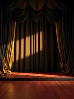 An empty stage with a curtain and a spotlight photo