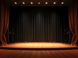 An empty stage with a spotlight and curtains photo