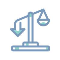 A simple icon that illustrates scales of justice, arrow down vector