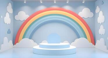A room with a rainbow and clouds photo