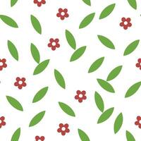 Stylish Decorative Pattern with Red Blossoms and Green Leaves vector