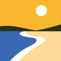 Stylish Tropical Beach Art with Vibrant Yellow Sky and Palm Trees vector