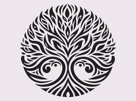 Black Tribal Tree Silhouette Design with Intricate Patterns for Art Lovers vector