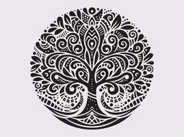 Tribal Pattern Tree Silhouette in Solid Black for Bold and Powerful Art Design vector