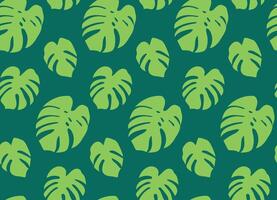 Seamless pattern with tropical leaf on green background vector