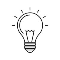 Line art of a light bulb with rays emanating from it. vector