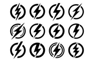 Lightning power icon set. vector