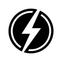 Black circle with a stylized white lightning bolt in the center. vector