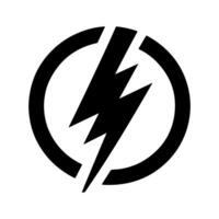 A black lightning bolt encased within two concentric circular. vector