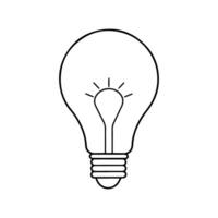 Line drawing of a light bulb with a glowing filament design. vector