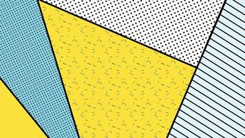 Bright and bold abstract geometric background with pop art style, featuring dotted, lined, and textured patterns in yellow, blue, and white. Perfect for modern design, posters, and digital art. vector