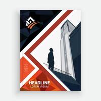 a business brochure with a man standing in front of a building vector