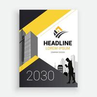 a business brochure with a man walking in front of it vector