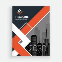 a business brochure with a city skyline Layout Design vector