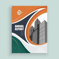 an annual report cover design with a building in the background vector