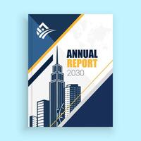 the annual report cover is designed with a blue and yellow background vector