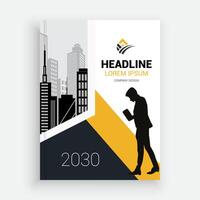 a business brochure with a man walking in front of the city vector