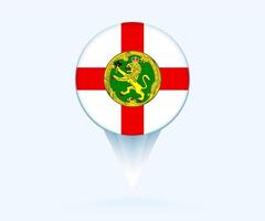 Map pointer with flag of Alderney. vector