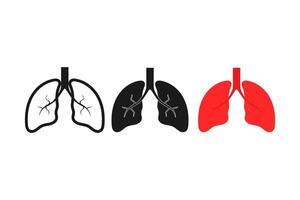 lungs internal organs icon line and flat set vector