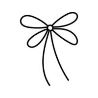 Hand drawn tied bow icon. Waving Tied ribbon in doodle style. Decoration element. Isolated on white. vector