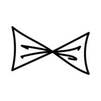 Hand drawn tied bow icon. Tied ribbon in doodle style. Outline Decor element. Isolated on white. vector