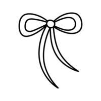 Hand drawn tied bow icon. Tied ribbon in doodle style. Outline element. Isolated on white. vector