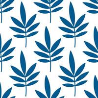 Seamless pattern with abstract palm leaves and branches on a white background. Trendy abstract pattern in blue colors. Flat design for paper, textile, interior decor. vector