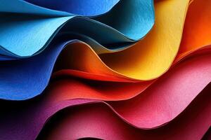Top view of standing sheets of thick colored paper. Abstract background of paper photo