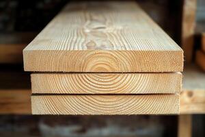 Wood building material for background and texture. Stack of wooden blocks. Generated by artificial intelligence photo