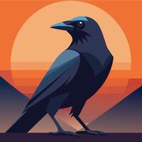 a black bird with a yellow sun in the background vector