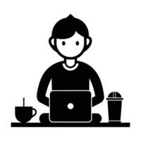 a man sitting at a table with a laptop and coffee vector