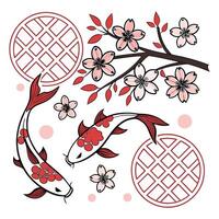 Japanese koi fish and cherry blossoms vector