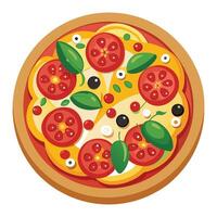 pizza with tomatoes and olives on a white background vector