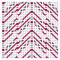 Colorful geometric pattern featuring wavy lines, squares, and dots in red, green, blue and black on a white background. creating a visually striking, abstract design, The pattern is made up of repeat. vector