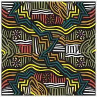 Colorful abstract design featuring wavy lines and geometric shapes in vibrant hues of green, red, yellow, and blue against a black background. vector