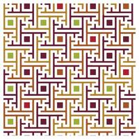 decorative colorful geometric square print pattern with intertwined lines and squares in red, green, yellow, and purple on a white background design. vector