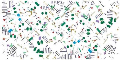 A vibrant abstract design featuring geometric shapes in various colors and sizes scattered across a white background, a spectrum of colors, offering a visually stimulating effect. vector