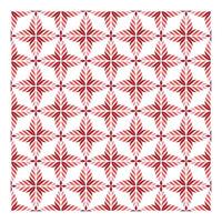 A vibrant repeating pattern of red and pink leaf-like motifs arranged in a star shape on a white background. vector