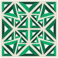 Abstract geometric pattern featuring green and dark green triangles arranged in a symmetrical design on a light background. vector
