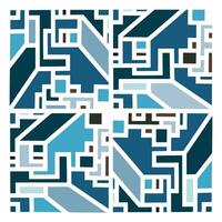 Abstract geometric pattern featuring interlocking shapes in various shades of blue, gray, and brown, resembling a cityscape. vector