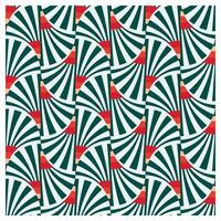A repeating pattern of green and red swirling shapes resembling stylized fans on a light background, creating a vibrant geometric design. vector